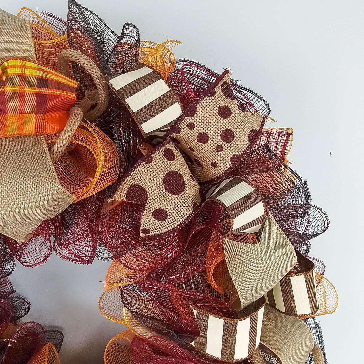 Burgundy Fall Wreath with Maroon and Orange Accents