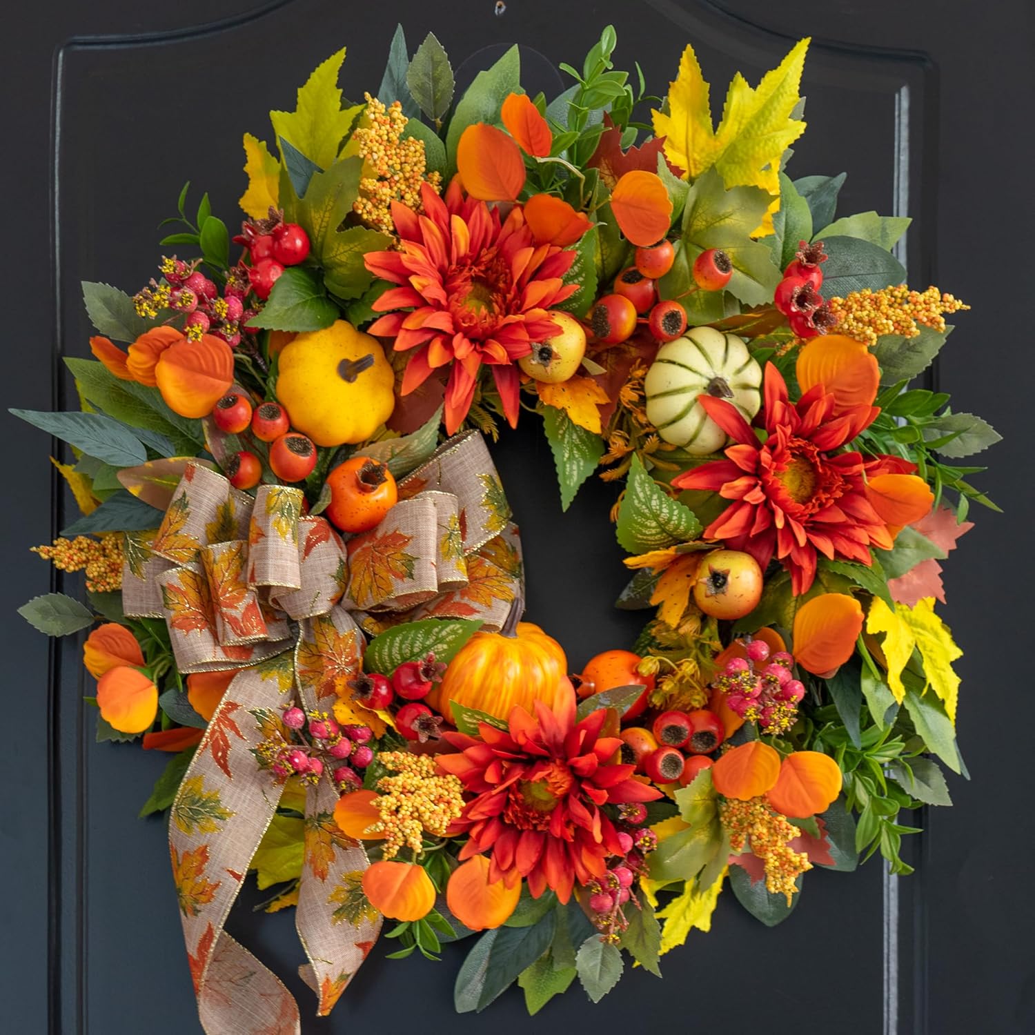 24 Inch Fall Door Wreath with Pomegranates and Berries