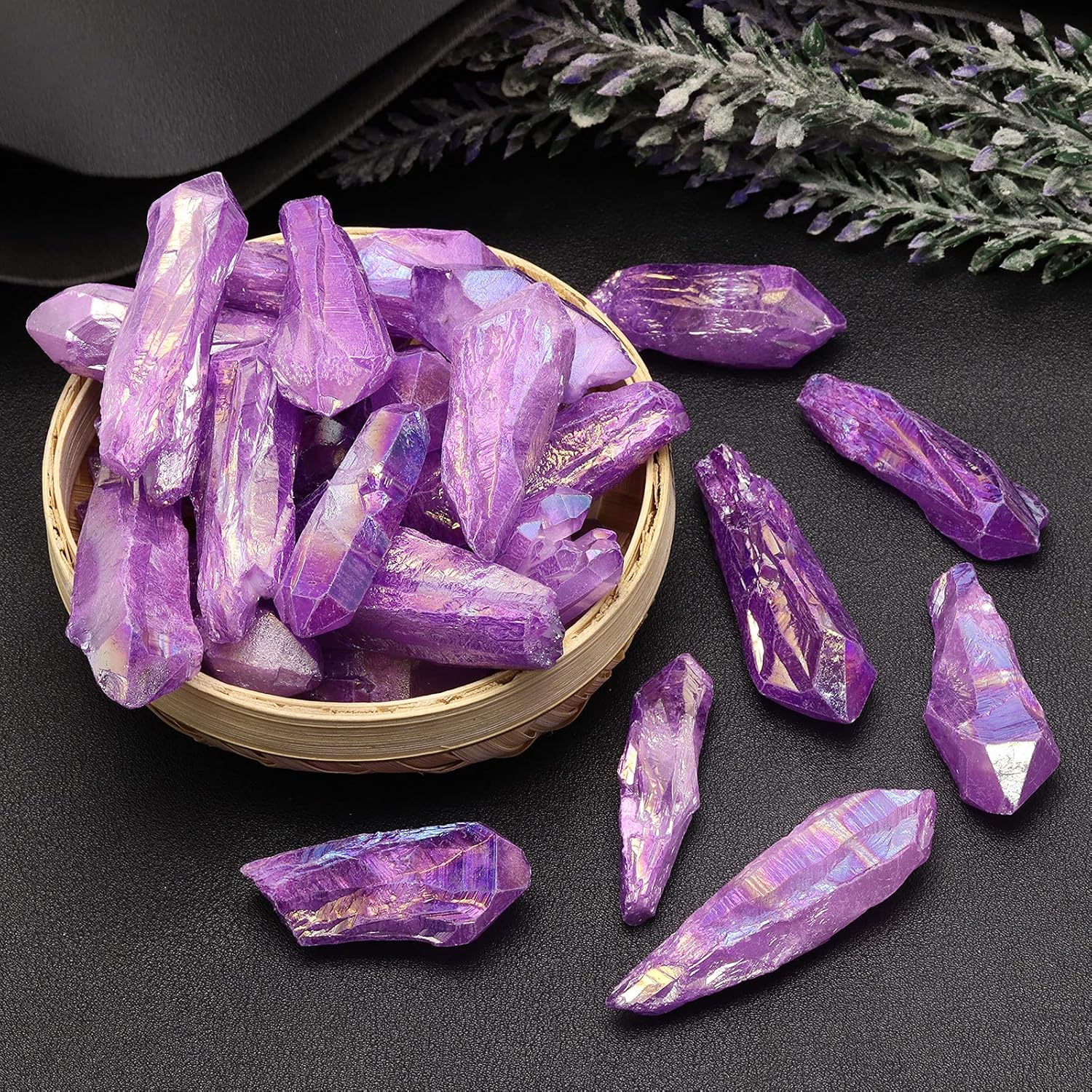 Tumbeelluwa 1LB Titanium Coated Raw Crystal Points Bulk