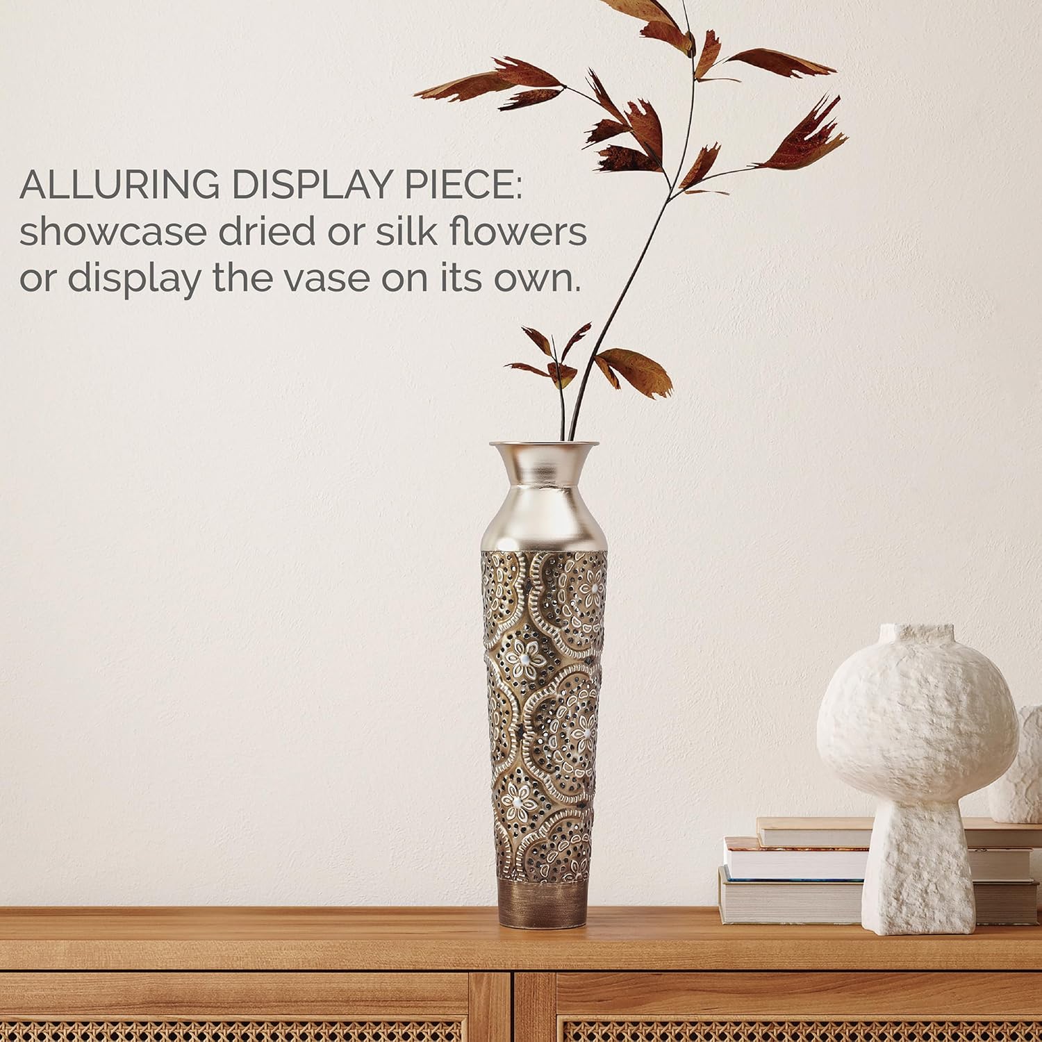 Elements Gold Filigree Embossed Metal Vase 17-Inch