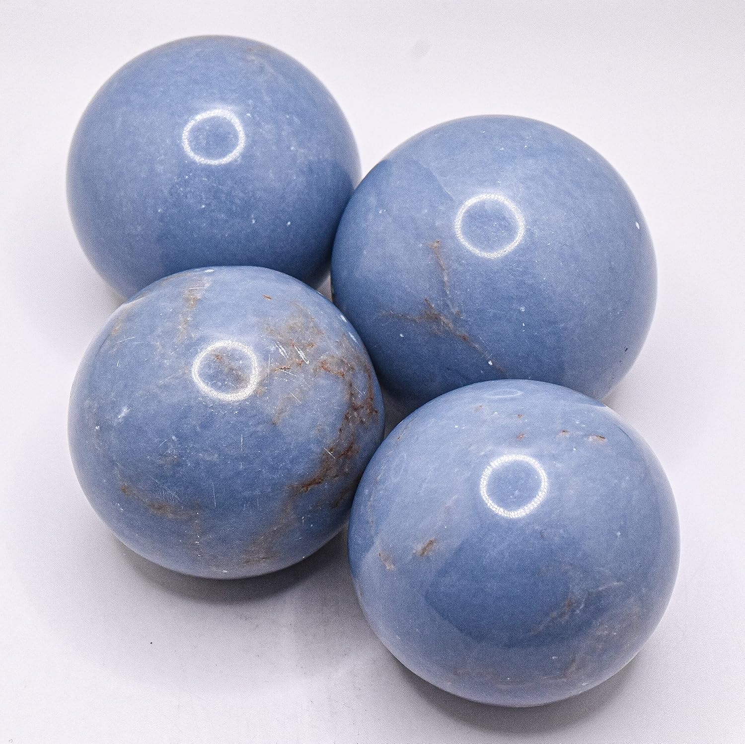 Blue Angelite Sphere Natural Crystal Decor Stone Ball with Stand