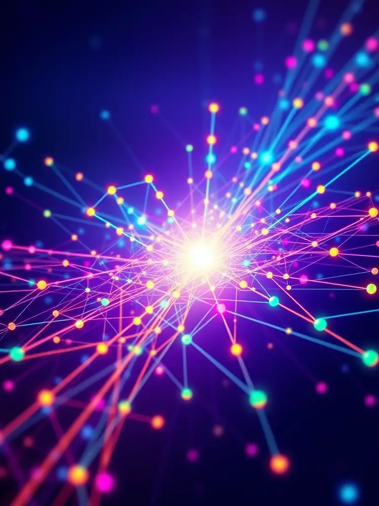 A stylized image of interconnected nodes representing a quantum network, symbolizing the advanced technology behind NANOLINKTECH LTD's services.
