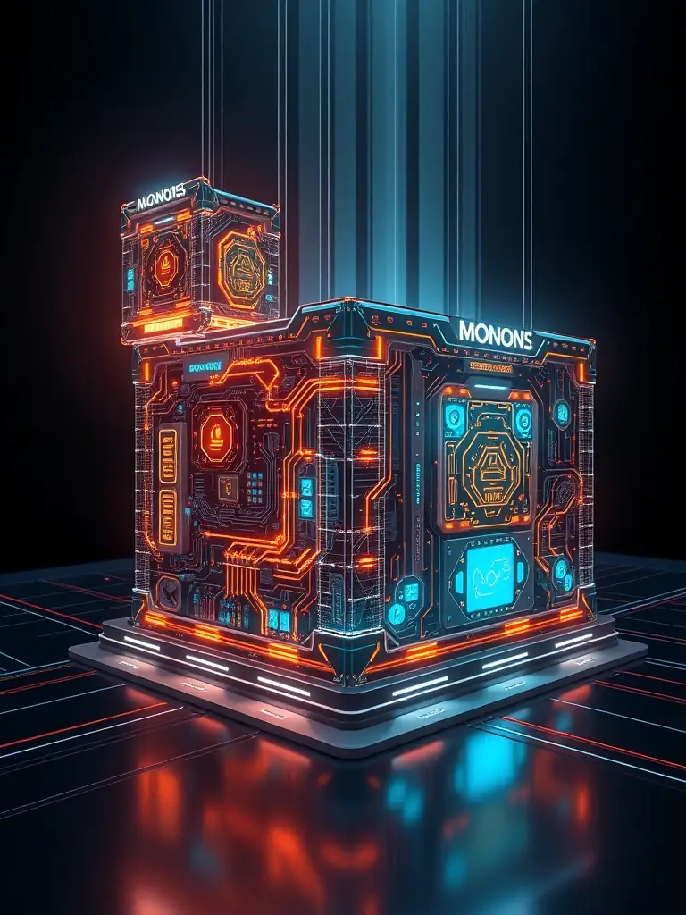 An illustration of a futuristic digital architecture showcasing quantum computing elements, representing NANOLINKTECH LTD's Quantum-Ready Architecture Development service.